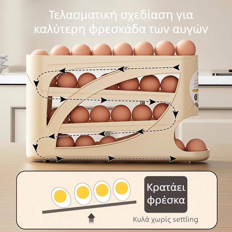 Κουτί αποθήκευσης αυγών ψυγείου σε ιαπωνικού στυλ με πολυεπίπεδη περιστρεφόμενη σκάλα αυγών, πλαστικό κατάλληλο για τρόφιμα