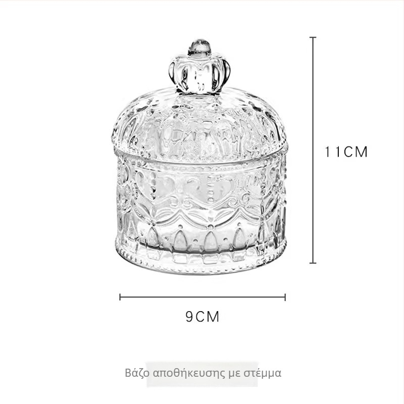 Γυάλινο βάζο γλυκίσματα με ανάγλυφο στέμμα, μοντέρνο μινιμαλιστικό κυκλικό σχέδιο (Υλικό: γυαλί; Χωρητικότητα: <300 ml; Σχήμα: στρογγυλό; Στυλ: μοντέρνο και μινιμαλιστικό; Προέλευση: Ανχουϊ)