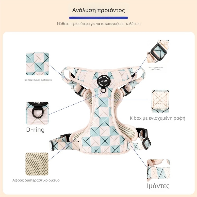 Νάιλον λουρί σκύλου τύπου Ι, ρυθμιζόμενος σχεδιασμός στήθος-πλάτης, σετ τριών τεμαχίων, επεκτεινόμενο, μάρκα Huasong