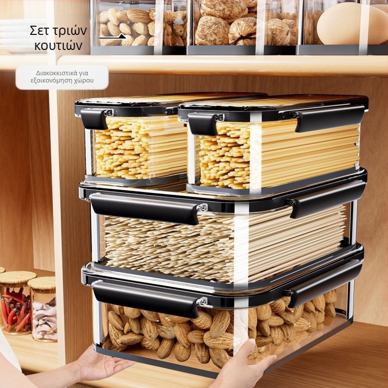 Κουτί αποθήκευσης ζυμαρικών από PET – ορθογώνιο, σφραγιζόμενο καπάκι, κατάλληλο για ζυμαρικά και δημητριακά, σε σκανδιναβικό στυλ