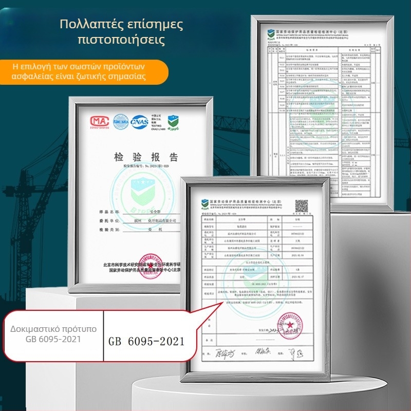 Ζώνη ασφαλείας ολόσωμη πέντε σημείων με σχοινί 3 μ., ικανότητα φόρτωσης 100 kg; ζώνη και σχοινί από πολυεστέρα και κράμα χάλυβα.