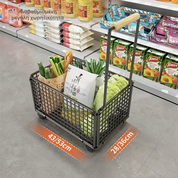 Φορητό τετρατροχικό καρότσι αγορών με ράβδο έλξης — από ανοξείδωτο χάλυβα και χάλυβα άνθρακα, φορτίο 20 kg, μοντέρνος μινιμαλιστικός σχεδιασμός