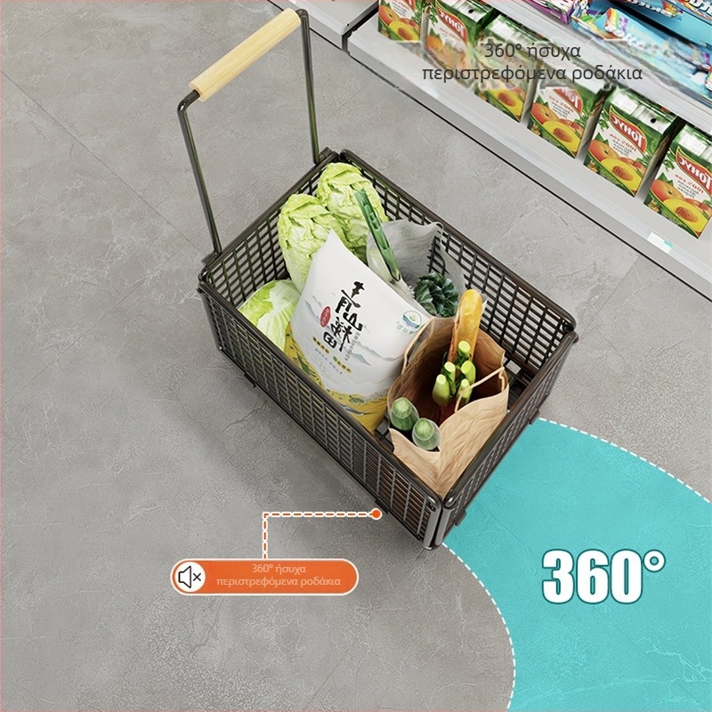 Φορητό τετρατροχικό καρότσι αγορών με ράβδο έλξης — από ανοξείδωτο χάλυβα και χάλυβα άνθρακα, φορτίο 20 kg, μοντέρνος μινιμαλιστικός σχεδιασμός