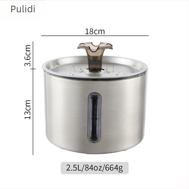 Δοχείο νερού για κατοικίδια, 304 ανοξείδωτο ατσάλι, κυκλικό διαφανές παράθυρο, αποσπώμενο, αυτόματη παροχή νερού