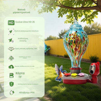 Ταΐστρα για πουλιά με κάμερα, αποσπώμενη, γυάλινο υλικό, Υποστήριξη εφαρμογής, Μοντέλο BW2-2 Owl