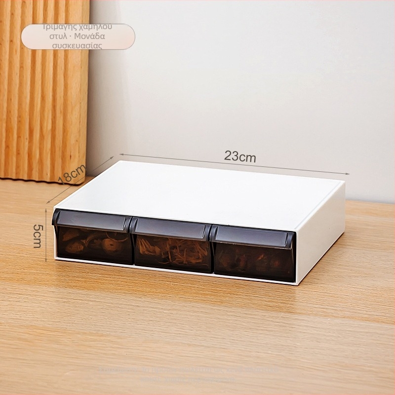 Κουτί αποθήκευσης ανθικού τσαγιού και μπαχαρικών με τύπο συρταριού, διαφανές πλαστικό τροφίμων, έξι διαμερίσματα, τετράγωνο σχήμα