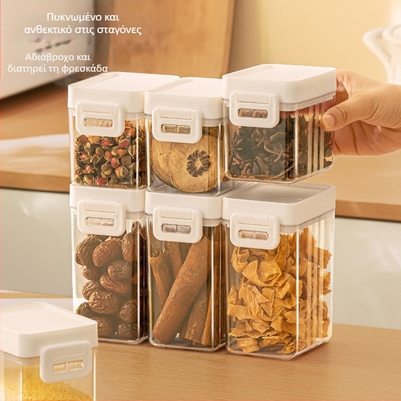 Κουτί αποθήκευσης δημητριακών, κλειστό, τετράγωνο, διαφανές, PP+PS, κατάλληλο για κουζίνα
