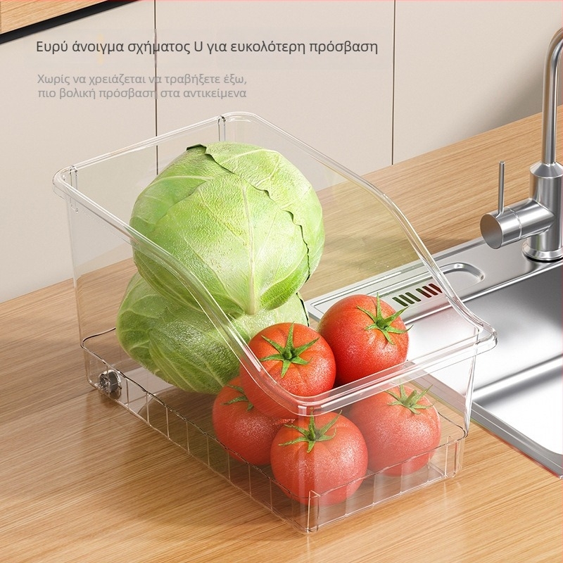 Διαφανές δοχείο αποθήκευσης ψυγείου σε τύπο συρταριού, από PP βαθμού τροφίμων, μεγάλης χωρητικότητας για λαχανικά, φρούτα και αυγά