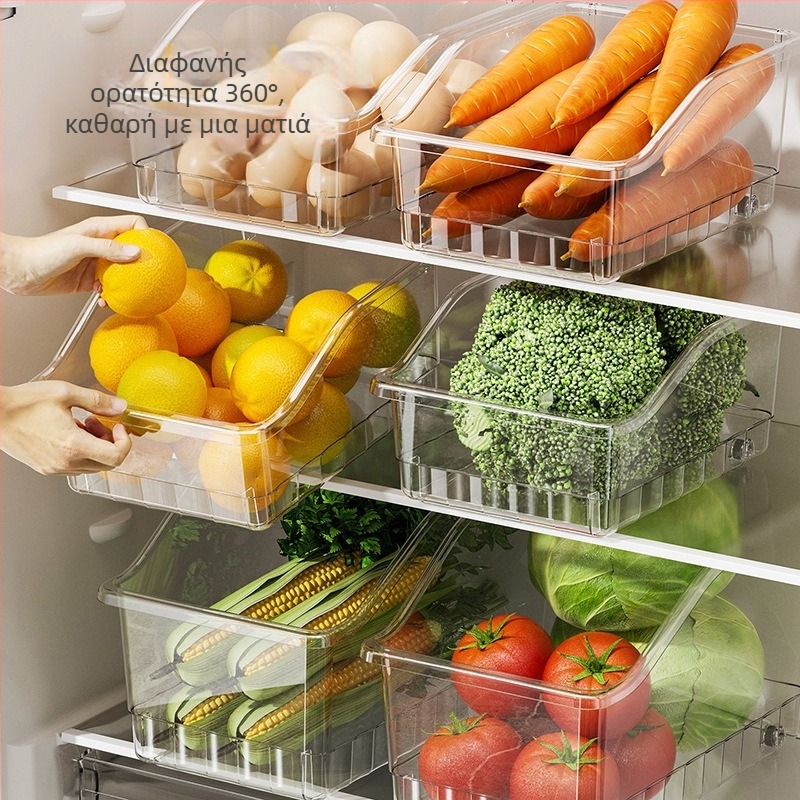 Διαφανές δοχείο αποθήκευσης ψυγείου σε τύπο συρταριού, από PP βαθμού τροφίμων, μεγάλης χωρητικότητας για λαχανικά, φρούτα και αυγά