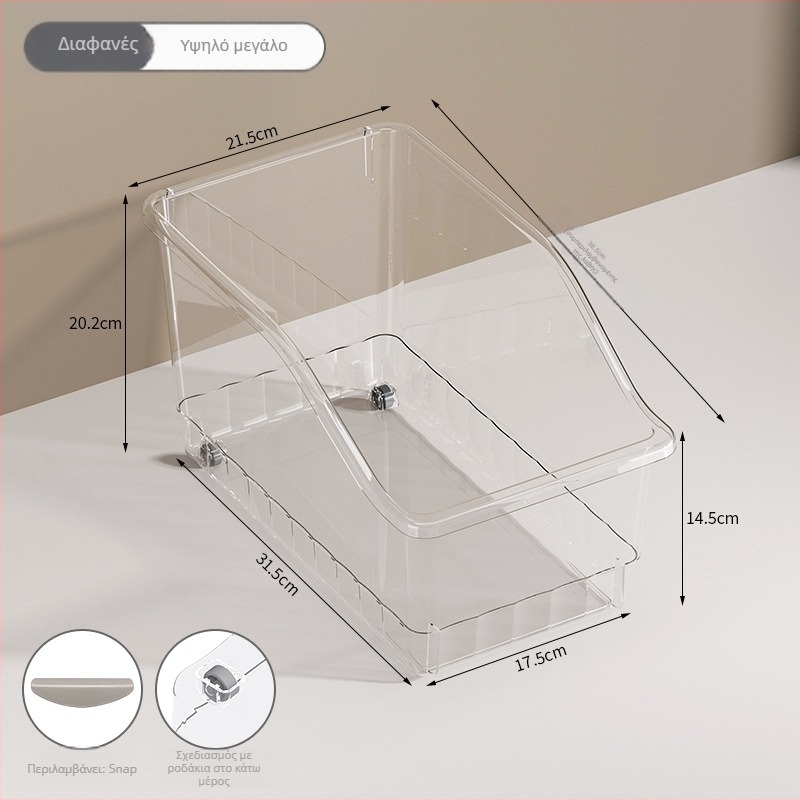 Διαφανές δοχείο αποθήκευσης ψυγείου σε τύπο συρταριού, από PP βαθμού τροφίμων, μεγάλης χωρητικότητας για λαχανικά, φρούτα και αυγά