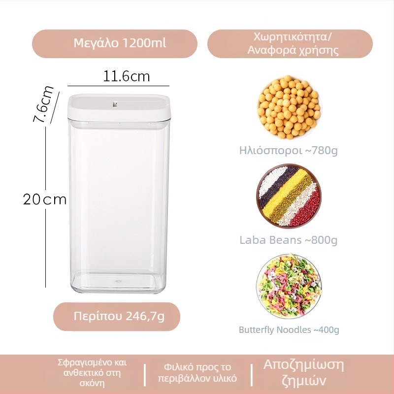 Enclosure Κλειστή Διαφανής Πλαστική Κουζίνας Θήκη Αποθήκευσης για Σνακ, Τσάι και Κόκκους