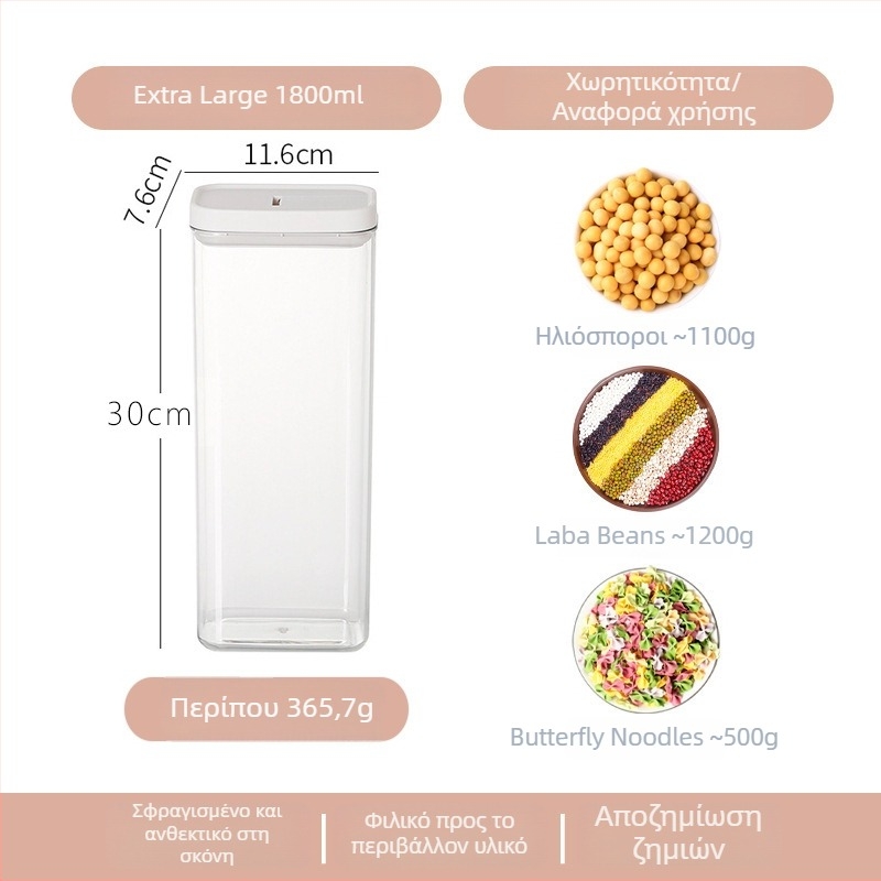 Enclosure Κλειστή Διαφανής Πλαστική Κουζίνας Θήκη Αποθήκευσης για Σνακ, Τσάι και Κόκκους