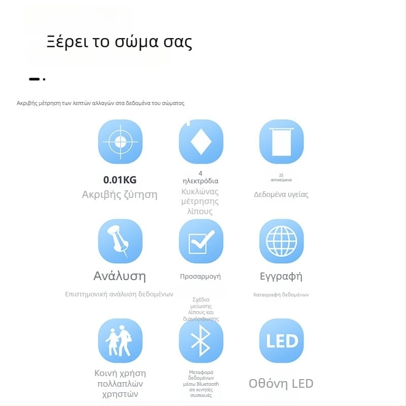 Έξυπνη ζυγαριά σώματος με Bluetooth CB2615, LCD 60x24, 0,2–180 kg, ενισχυμένο γυαλί, USB-C φόρτιση