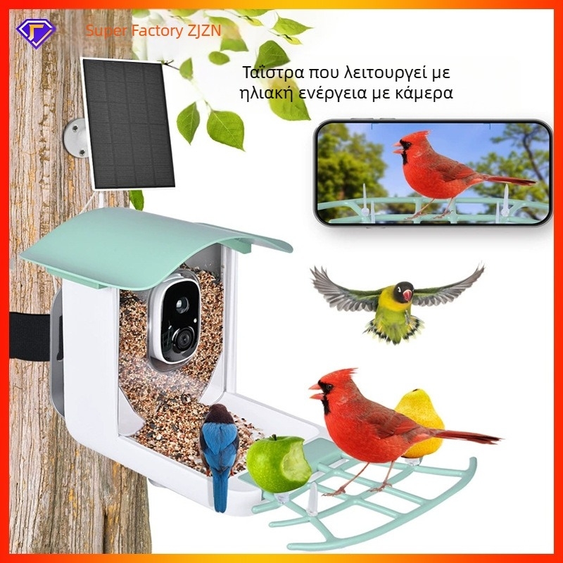 Ταΐστρα πουλιών με έξυπνη κάμερα, εξωτερική με ηλιακή τροφοδοσία, αδιάβροχη, κρεμάμενη, Μοντέλο B01