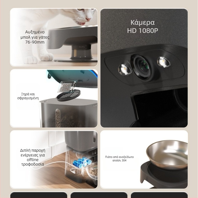 Paiwang αυτόματη ταΐστρα για γάτες με κάμερα, Wi-Fi και έλεγχο μέσω εφαρμογής — μοντέλο F24, αποσπώμενο, βάρος 1 kg