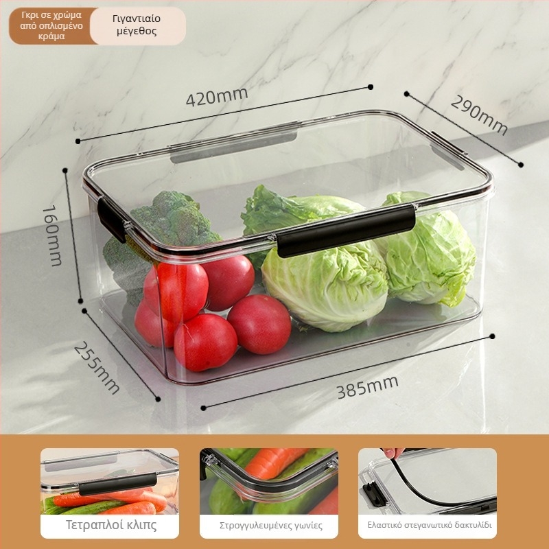 Πλαστικό δοχείο αποθήκευσης φαγητών για ψυγείο – διαφανές με σφραγιζόμενο καπάκι, ορθογώνιο, μεγάλη χωρητικότητα