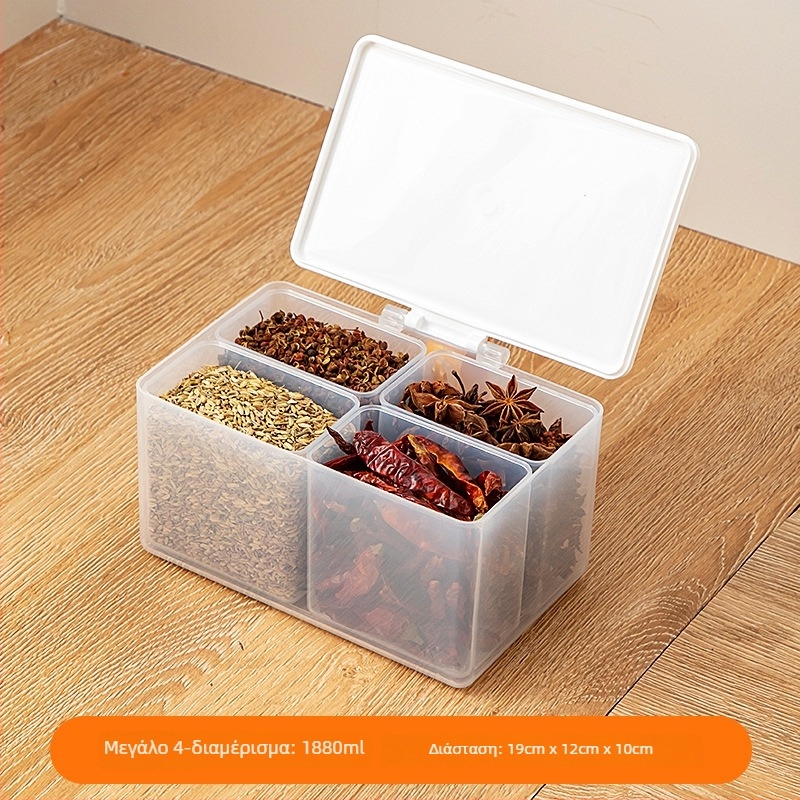 Κουτί αποθήκευσης με διαφανές πλαστικό δοχείο για δημητριακά και μπαχαρικά, με διαχωρισμούς, κατάλληλο για ψυγείο και καταψύκτη