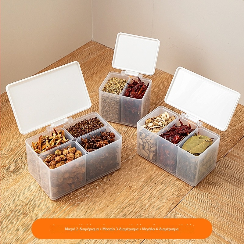 Κουτί αποθήκευσης με διαφανές πλαστικό δοχείο για δημητριακά και μπαχαρικά, με διαχωρισμούς, κατάλληλο για ψυγείο και καταψύκτη