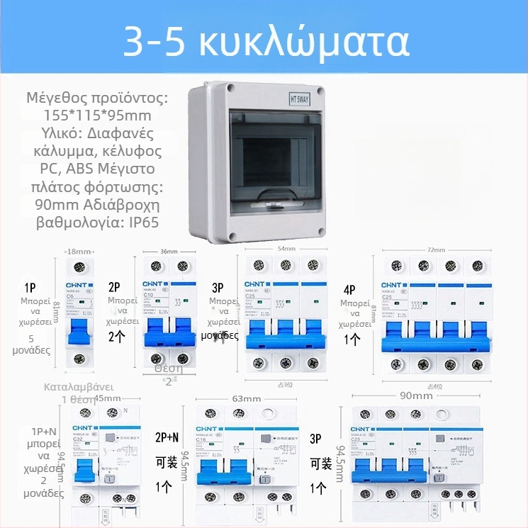HT σειρά αδιάβροχη κουτί διακοπτών προστασίας από διαρροές, επιφανειακή εγκατάσταση, IP65, ABS περίβλημα, 5–24 κυκλώματα
