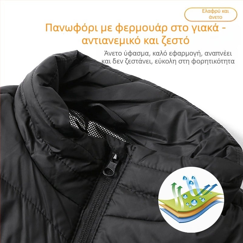 Χειμερινό εξωτερικό θερμαινόμενο γιλέκο με εννέα ζώνες θέρμανσης, υπερ-ελαφρύ, ζεστό και ανθεκτικό στον άνεμο, γιλέκο σε στυλ cardigan, επένδυση από βαμβάκι, ύφασμα πολυεστέρα, unisex, με αποσπώμενη επένδυση