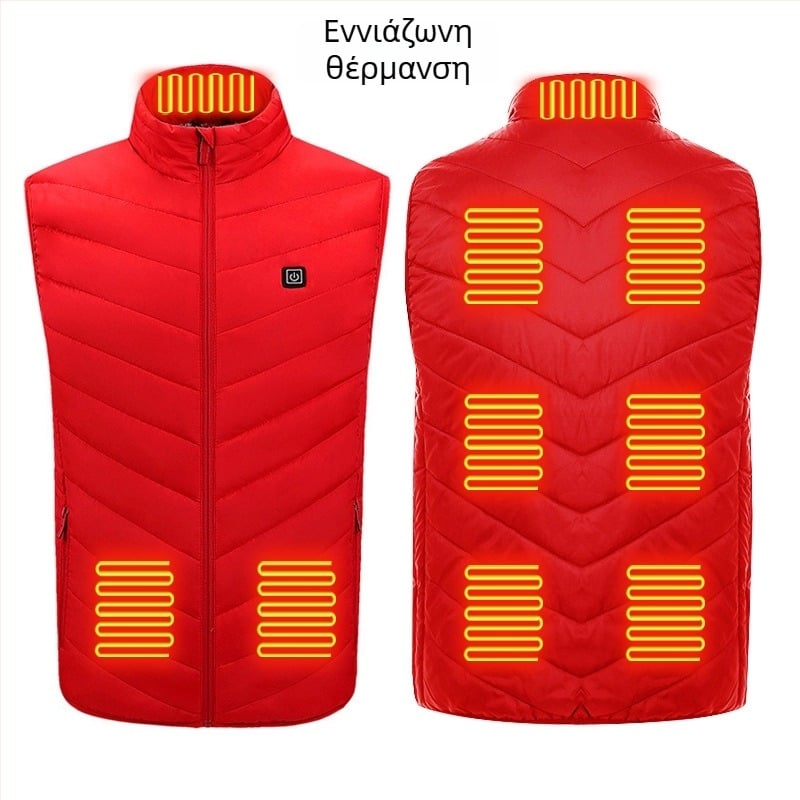 Χειμερινό εξωτερικό θερμαινόμενο γιλέκο με εννέα ζώνες θέρμανσης, υπερ-ελαφρύ, ζεστό και ανθεκτικό στον άνεμο, γιλέκο σε στυλ cardigan, επένδυση από βαμβάκι, ύφασμα πολυεστέρα, unisex, με αποσπώμενη επένδυση