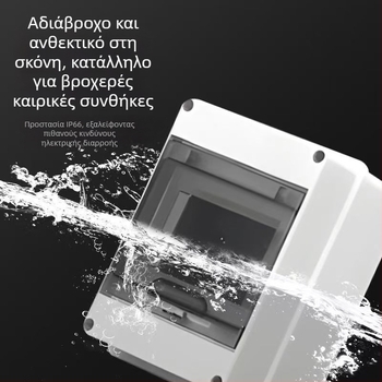 Πλαστικός πίνακας διανομής, φλογοαπωθητικός και αδιάβροχος, για σταθμούς φόρτισης, επιφανειακά εγκατεστημένος με μετρητή και προστατευτικό θήκη ασφαλειοδιακόπτη