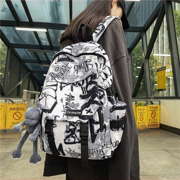 Σακίδιο graffiti σε Harajuku στυλ, 20–35L, unisex, Oxford υλικό, γεωμετρικό μοτίβο