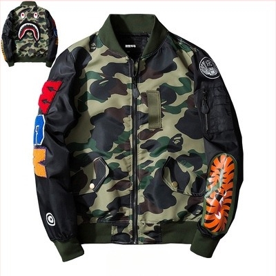 Μπουφάν μπόμπερ με κέντημα, στυλ Ευρώπη-Αμερική, παχύτερη επένδυση, κλείσιμο με φερμουάρ, με σταθερό γιακά