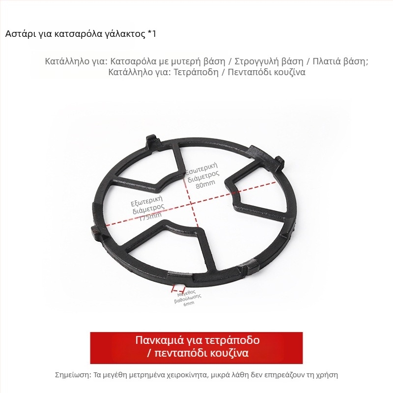 Ράφι για κατσαρόλες εστιάς αερίου, καθολικό, κατάλληλο για γάλακτοφόρες και μικρές κατσαρόλες, σχεδίαση τεσσάρων ή πέντε βραχιόνων, εγκατάσταση από κάτω, καθαρό βάρος 780 g
