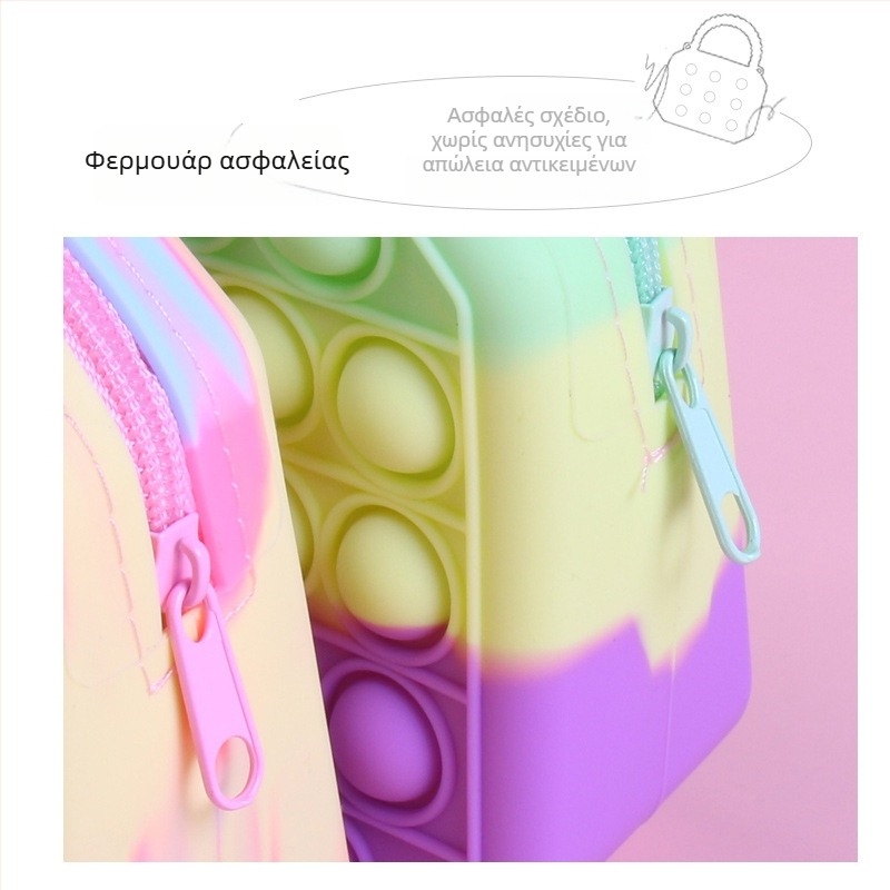 Unisex σιλικόνινη τσάντα χεριού με σχέδιο καρδιάς-φυσαλίδων, σιλικόνινη επένδυση, OEM λογότυπο κατά παραγγελία
