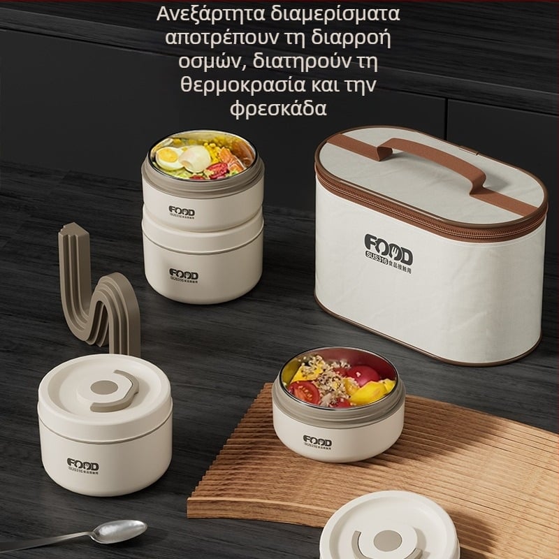 Στρογγυλό κουτί γεύματος από ανοξείδωτο χάλυβα 316, μονωμένο, κατάλληλο για φούρνο μικροκυμάτων, διπλό επίπεδο