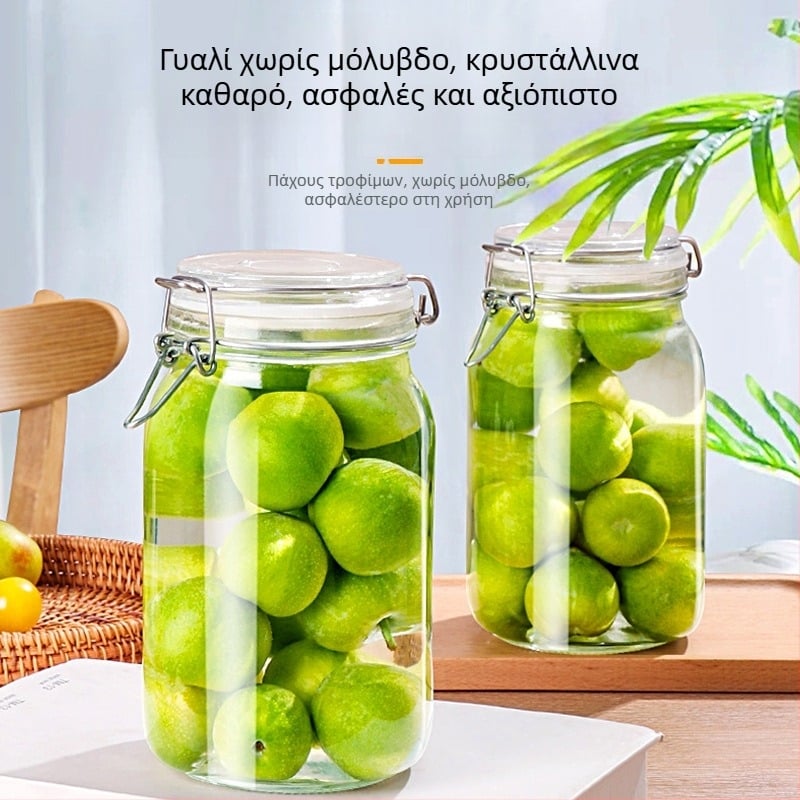 Κυκλικό γυάλινο δοχείο αποθήκευσης με καπάκι σφράγισης με κουμπωτό κούμπωμα, κατάλληλο για τρόφιμα, χωρίς μόλυβδο, 800-1000 ml