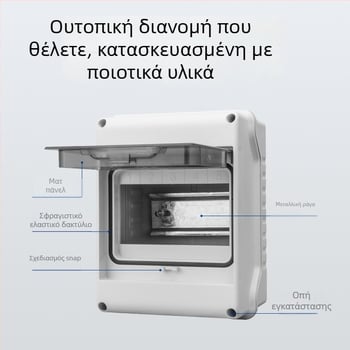 Εξωτερικό κιβώτιο διανομής διακοπτών IP65 για 2–24 κυκλώματα, 125 A, στήριξη σε ράγα, περίβλημα ABS ανθεκτικό σε φλόγες