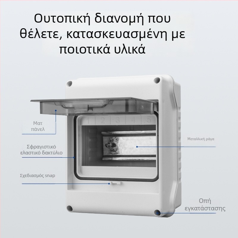 Εξωτερικό κιβώτιο διανομής διακοπτών IP65 για 2–24 κυκλώματα, 125 A, στήριξη σε ράγα, περίβλημα ABS ανθεκτικό σε φλόγες