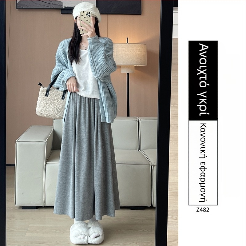 Ruitong φούστα σε γραμμή Α, μεσαίου μήκους, με τσέπες, μονόχρωμο σχέδιο, ανάμιξη πολυεστέρα-βισκόζης