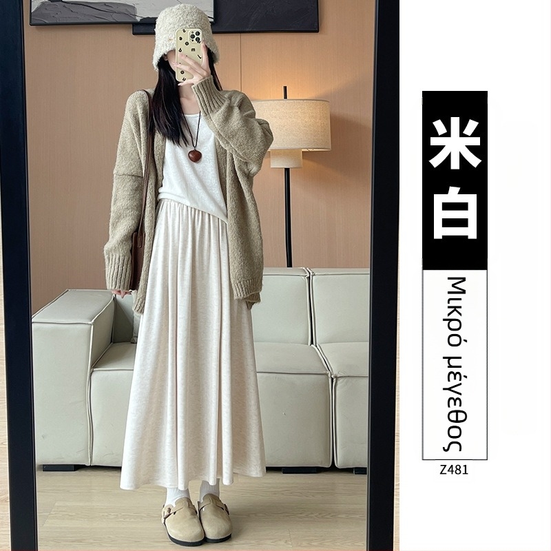 Ruitong φούστα σε γραμμή Α, μεσαίου μήκους, με τσέπες, μονόχρωμο σχέδιο, ανάμιξη πολυεστέρα-βισκόζης