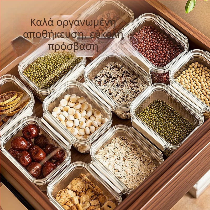 Σφραγιζόμενο τετράγωνο πλαστικό δοχείο αποθήκευσης για σιτηρά και ξηρά τρόφιμα, χωρητικότητα 1-2 L, μοντέρνο μινιμαλιστικό στυλ, προσαρμογή ιδιωτικής ετικέτας