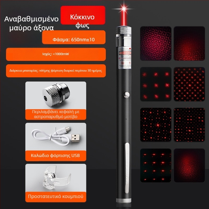 Λαζερικός δείκτης υψηλής ισχύος με φακό – μακρινή εμβέλεια, φόρτιση IR