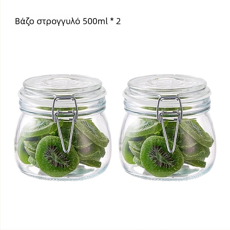 Aileyou Γυάλινο δοχείο αποθήκευσης με καπάκι που κουμπώνει, στρογγυλό, ελαφρύς πολυτελής στυλ