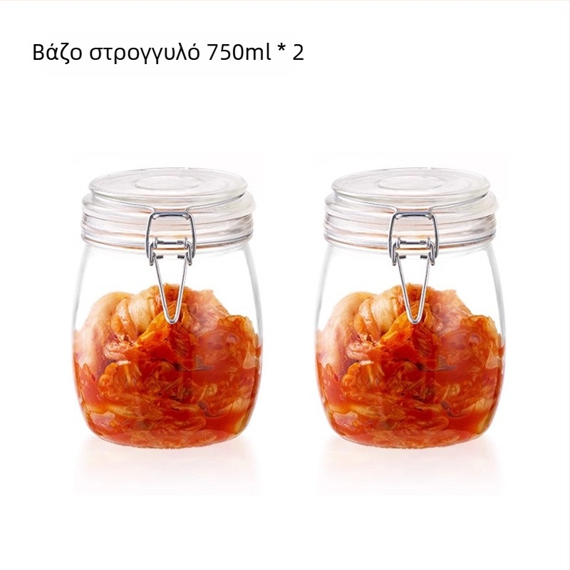 Aileyou Γυάλινο δοχείο αποθήκευσης με καπάκι που κουμπώνει, στρογγυλό, ελαφρύς πολυτελής στυλ