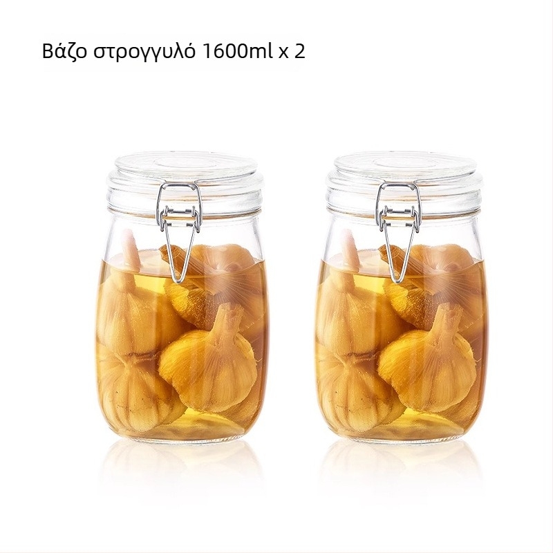 Aileyou Γυάλινο δοχείο αποθήκευσης με καπάκι που κουμπώνει, στρογγυλό, ελαφρύς πολυτελής στυλ