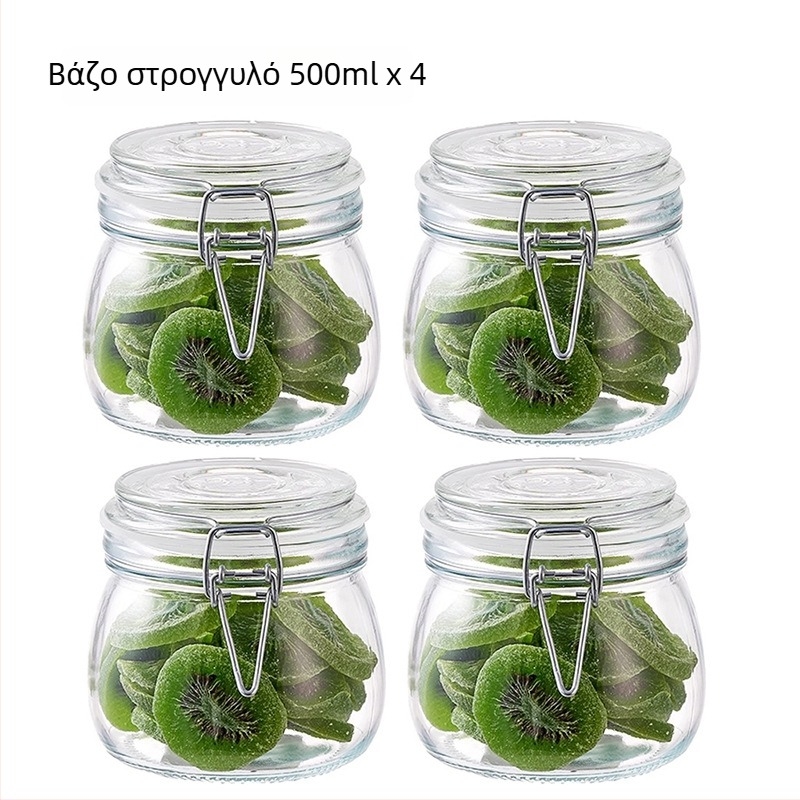 Aileyou Γυάλινο δοχείο αποθήκευσης με καπάκι που κουμπώνει, στρογγυλό, ελαφρύς πολυτελής στυλ