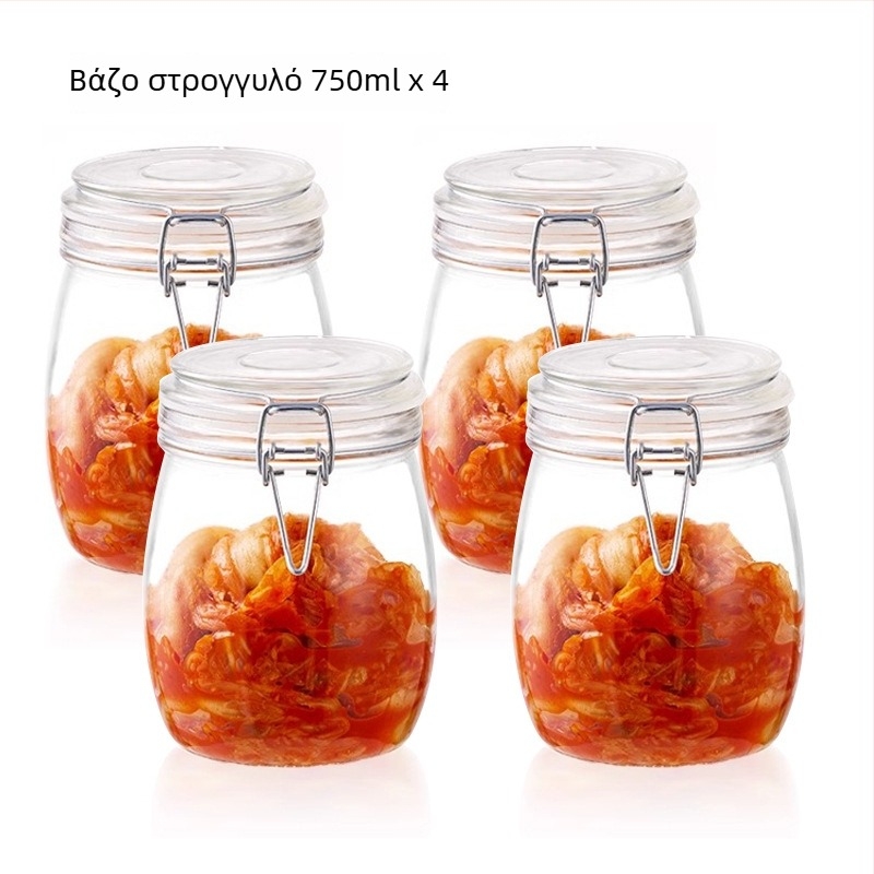 Aileyou Γυάλινο δοχείο αποθήκευσης με καπάκι που κουμπώνει, στρογγυλό, ελαφρύς πολυτελής στυλ