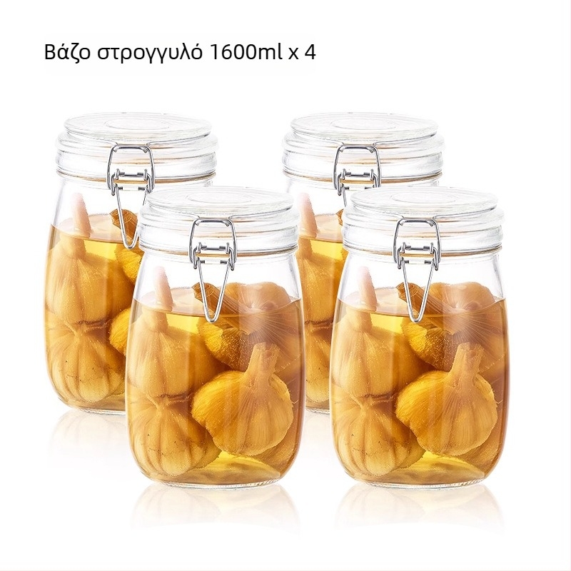 Aileyou Γυάλινο δοχείο αποθήκευσης με καπάκι που κουμπώνει, στρογγυλό, ελαφρύς πολυτελής στυλ