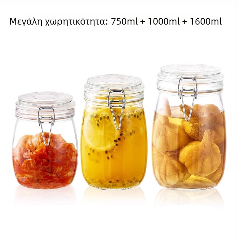 Aileyou Γυάλινο δοχείο αποθήκευσης με καπάκι που κουμπώνει, στρογγυλό, ελαφρύς πολυτελής στυλ