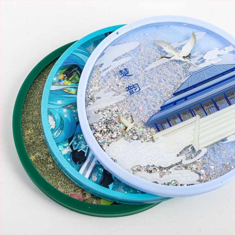 Κυκλικοί ακρυλικοί σουβέρ με σχέδιο κινουμένων σχεδίων και σχέδιο ρευστής άμμου, προστασία από εγκαύματα, θερμική μόνωση και αντιολισθητικό σιλικόνιο κάλυμμα