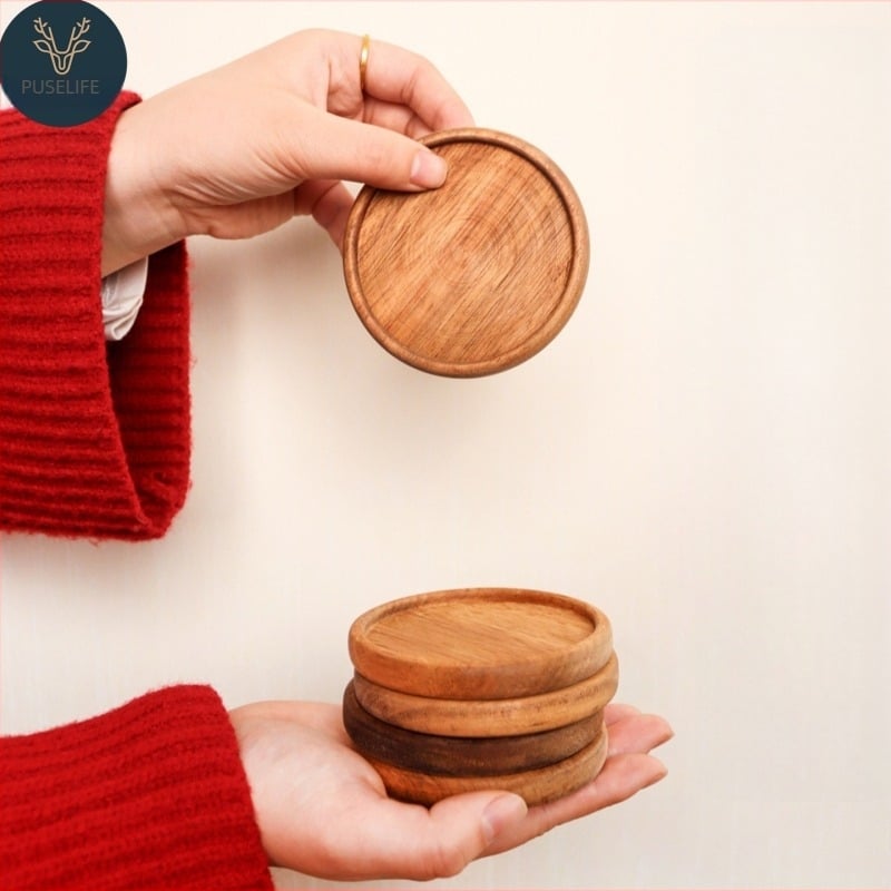 Κυκλική βάση ποτηριού από ξύλο ακακίας με προσαρμοζόμενο λογότυπο