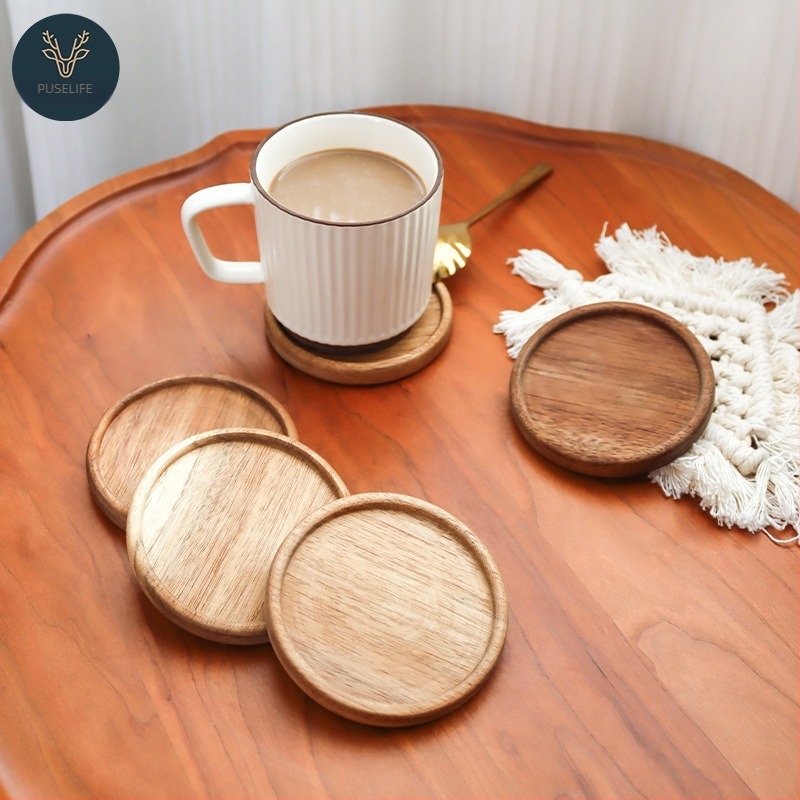 Κυκλική βάση ποτηριού από ξύλο ακακίας με προσαρμοζόμενο λογότυπο