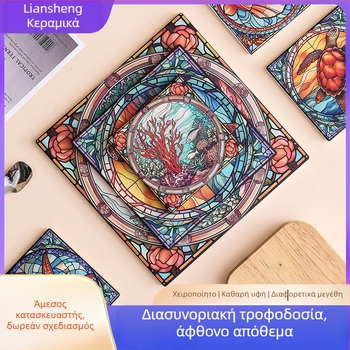 Κεραμικοί τετράγωνοι υποπότηρες φλυτζανιών με σχέδιο λουλουδιών, αντιολισθητικοί και θερμομονωτικοί