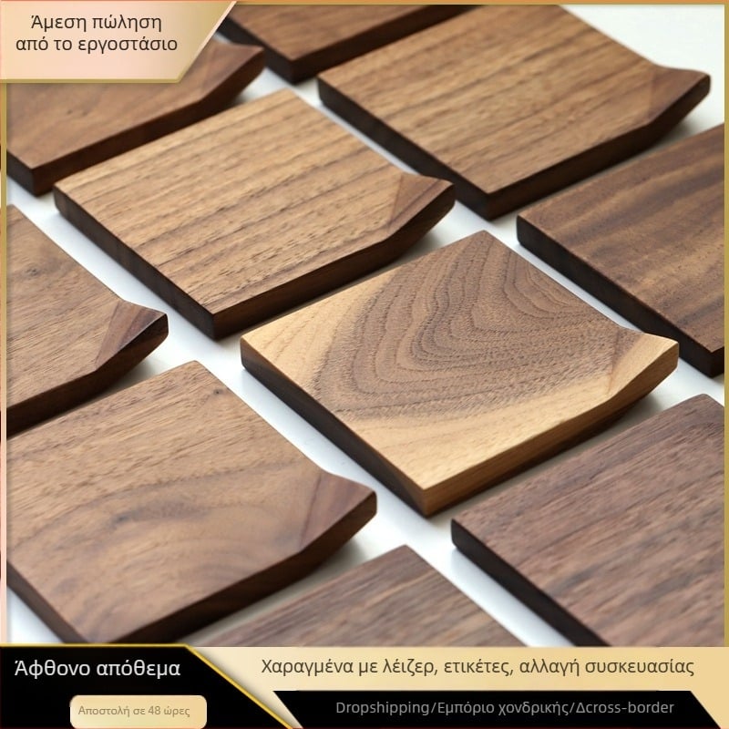 Ξύλινο γωνιακό σουβέρ για κούπες με στήριγμα τσαγιέρας, ιαπωνικό στυλ, ακανόνιστο σχήμα, μονόχρωμο